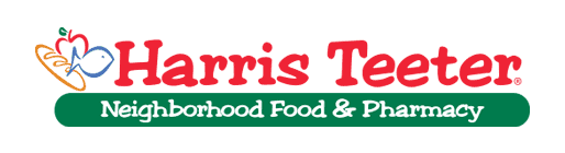 Red, green, blue and yellow logo showing fish, bread, and apple beside Harris Teeter type
