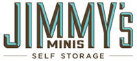 Jimmy's Minis Self Storage Logo - Gray and aqua uppercase type