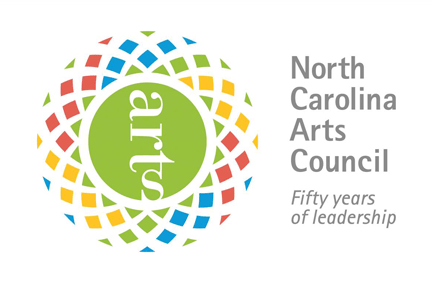 North Carolina Arts Council Logo - Light green circle with uppercase gray type around outside and lowercase serif "arts" inside