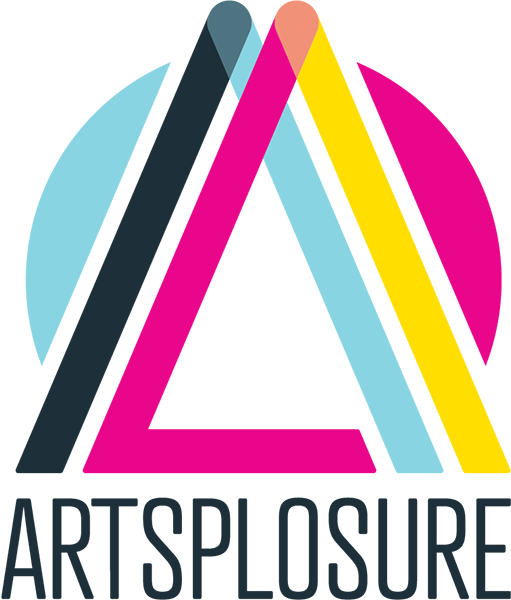 Artsplosure Logo - Black sans-serif type with cyan, magenta, yellow, and black letter A above
